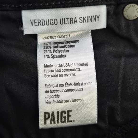 PAIGE Verdugo Ultra Skinny Jeans Black Overdye Size 28 High Rise Stretch Denim - Picture 8 of 9
